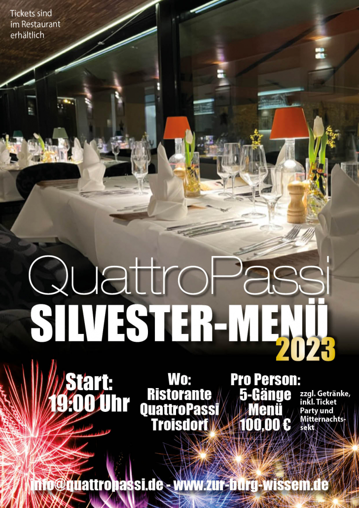 Silvestermenü und -Party 2023 im Restaurant QuattroPassi